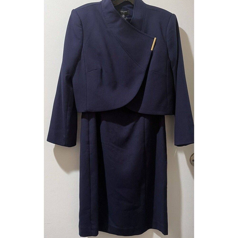 Tahari side Bar Jacket And Dress Navy Blue Formal Wear